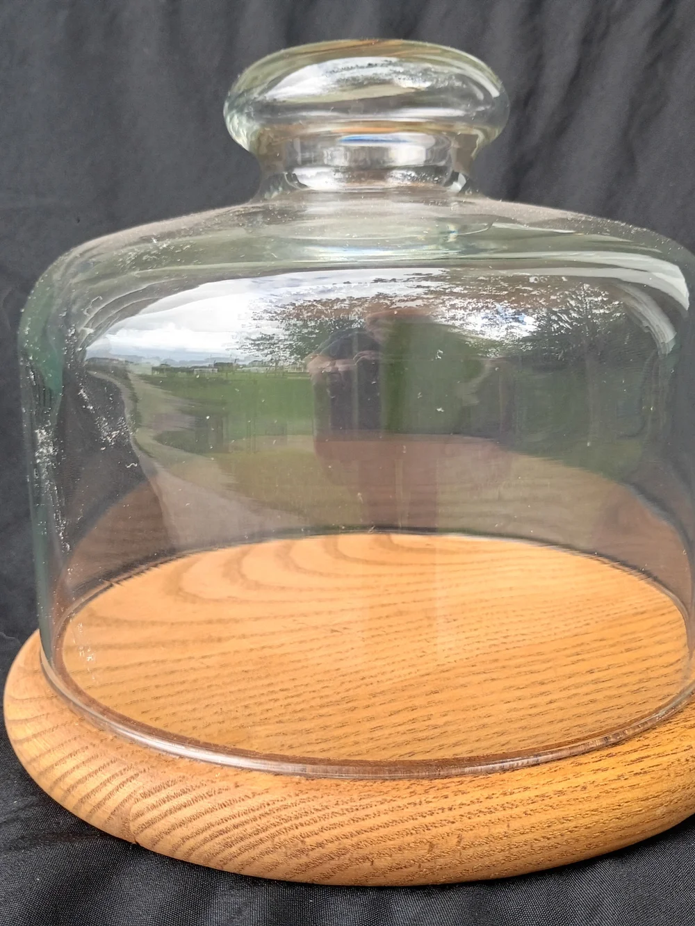 Vtg Teak Wood Glass Dome Cheese Tray 7